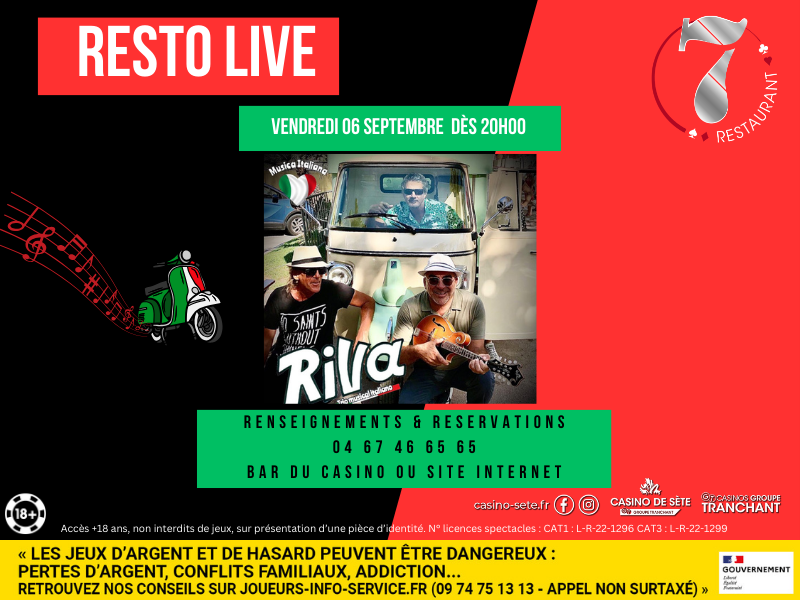 SOIRÉE RESTO LIVE AVEC RIVA Le 6 sept 2024