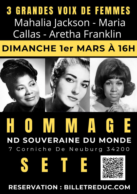 HOMMAGE AUX 3 GRANDES VOIX DE FEMMES : ARETHA FRANKLIN - MARIA CALLAS - MAHALIA JACKSON - © Azur Sortir HOMMAGE AUX 3 GRANDES VOIX DE FEMMES : ARETHA FRANKLIN - MARIA CALLAS - MAHALIA JACKSON
