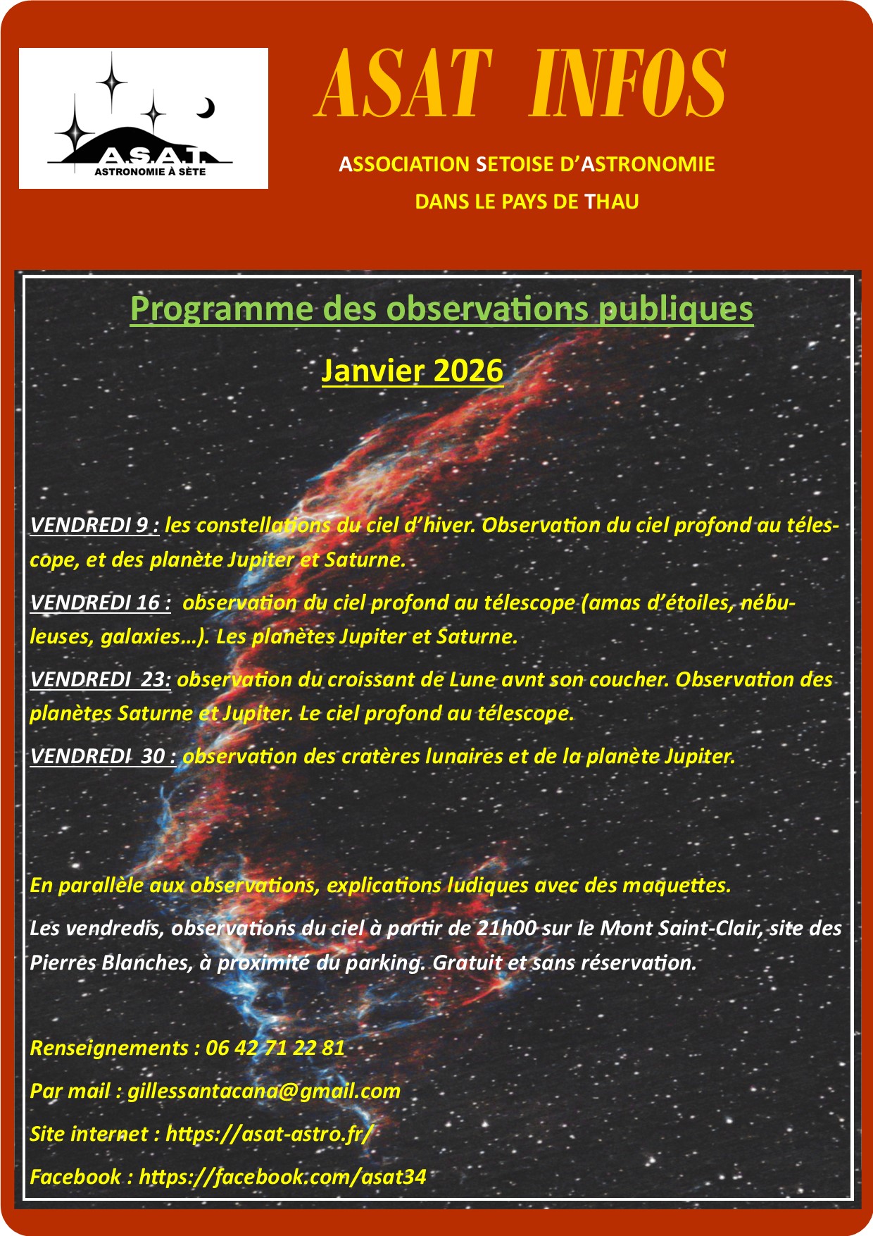 SOIRÉES ASTRONOMIE AVEC L'ASAT